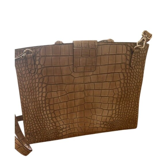 Crocodile embossed leather satchel purse made in Italy adjustable strap no brand - Picture 2 of 11